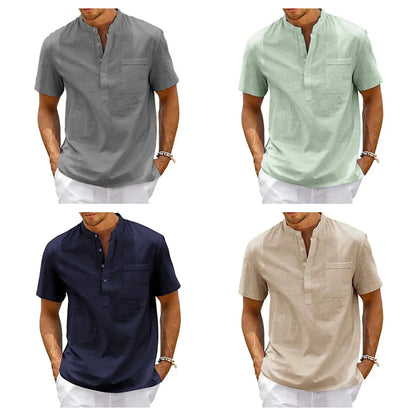 Men's Cotton Linen Short-Sleeve Henley - photo 2