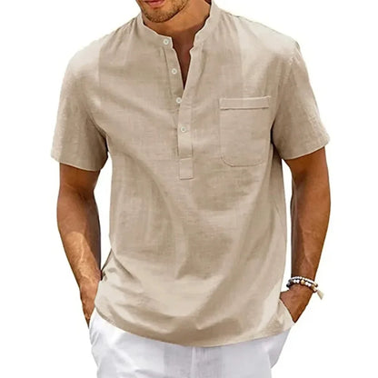 Men's Cotton Linen Short-Sleeve Henley - photo 3