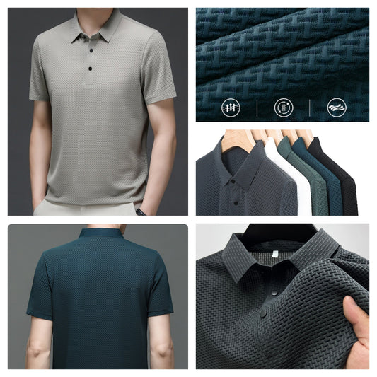 Men's Ice Silk Plaid Polo Shirt