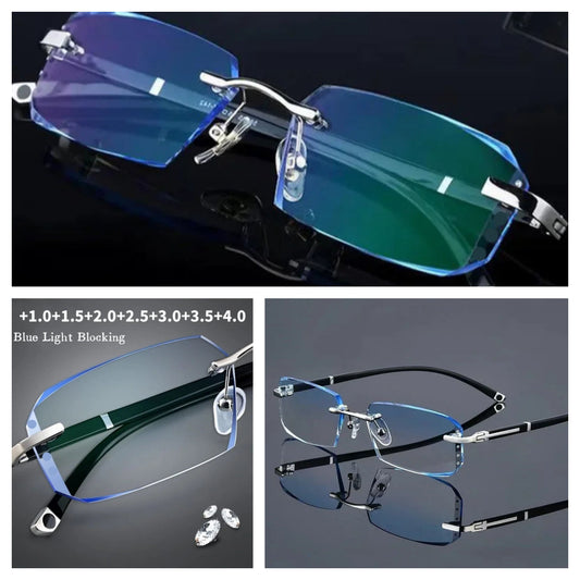 Diamond-Cut Rimless Reading Glasses