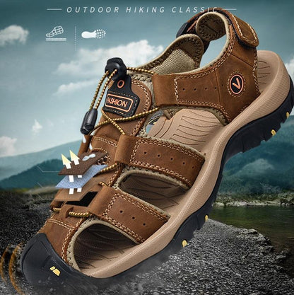 Men's Leather Closed-Toe Hiking Sandals